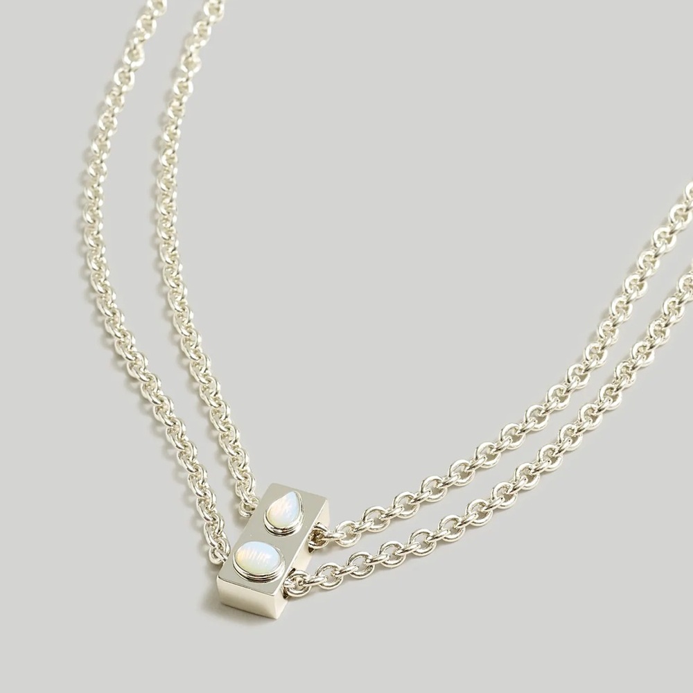 NWT Madewell Stone Collection White Opal Double Chain Polished Silver Necklace